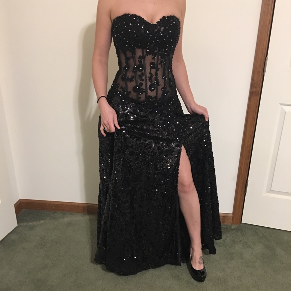 Tony Bowls Black Sequin Prom Dress